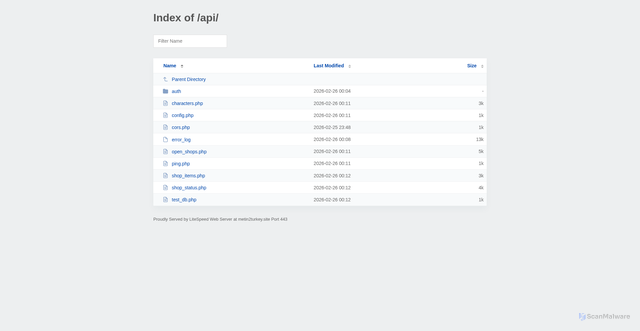 Security scan screenshot of http://metin2turkey.site/api/?NA