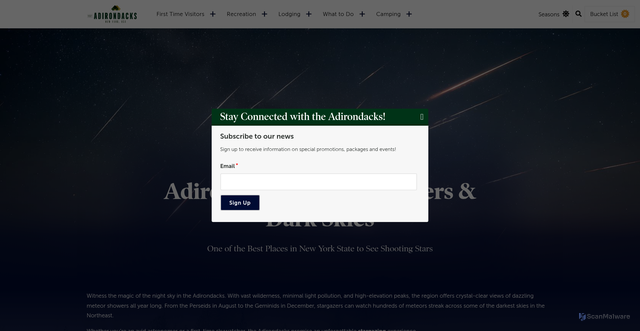Security scan screenshot of https://visitadirondacks.com/summer/meteor-showers