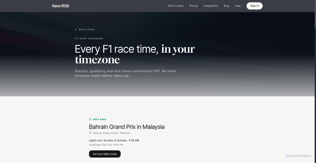 Security scan screenshot of https://racergb.app/f1-calendar