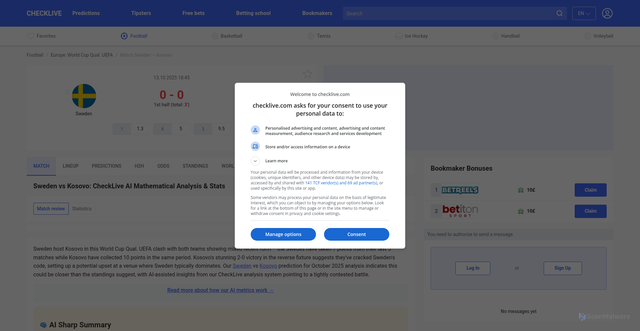 Security scan screenshot of https://checklive.com/event-sweden-kosovo