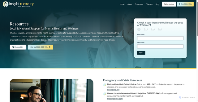 Security scan screenshot of https://insightrecoverymh.com/mental-health-resources/