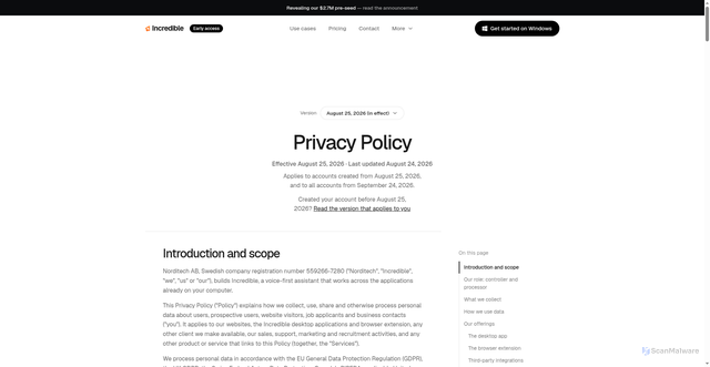 Security scan screenshot of https://www.incredible.one/privacy