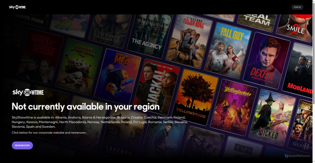 Security scan screenshot of https://skyshowtime.com