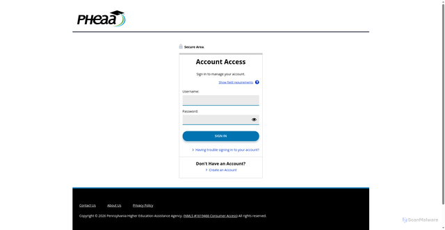 Security scan screenshot of https://account.sgsp.pheaa.org