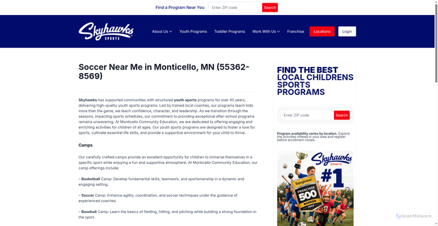 Security scan screenshot of https://skyhawks.com/soccer-near-me-in-monticello-mn-55362-8569-2/