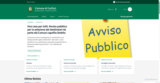 Security scan screenshot of https://www.comune.carfizzi.kr.it