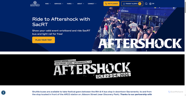Security scan screenshot of https://www.sacrt.com/aftershock/
