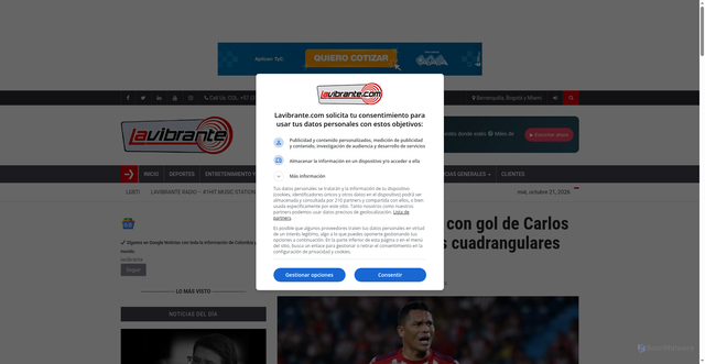 Security scan screenshot of https://lavibrante.com/junior-vence-a-america-con-gol-de-carlos-bacca-en-el-inicio-de-los-cuadrangulares-finales/