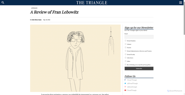 Security scan screenshot of https://www.thetriangle.org/opinion/a-review-of-fran-lebowitz/