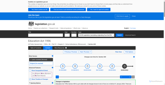 Security scan screenshot of https://www.legislation.gov.uk/ukpga/1996/56/section/444