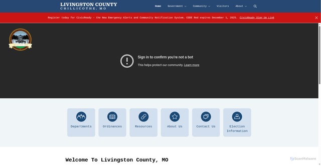 Security scan screenshot of https://livingstoncountymo.gov/