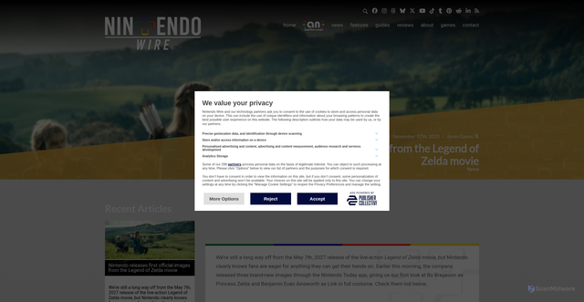 Security scan screenshot of https://nintendowire.com/news/2025/11/17/nintendo-releases-first-official-images-from-the-legend-of-zelda-movie/