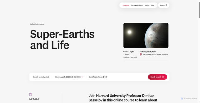 Security scan screenshot of https://harvardonline.harvard.edu/course/super-earths-life