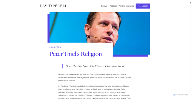 Security scan screenshot of https://perell.com/essay/peter-thiel/