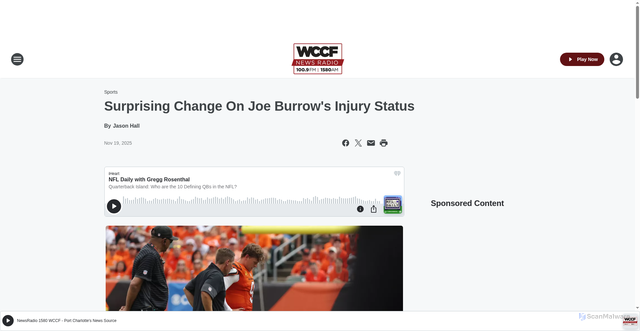 Security scan screenshot of https://wccfradio.iheart.com/content/2025-11-19-surprising-change-on-joe-burrows-injury-status/