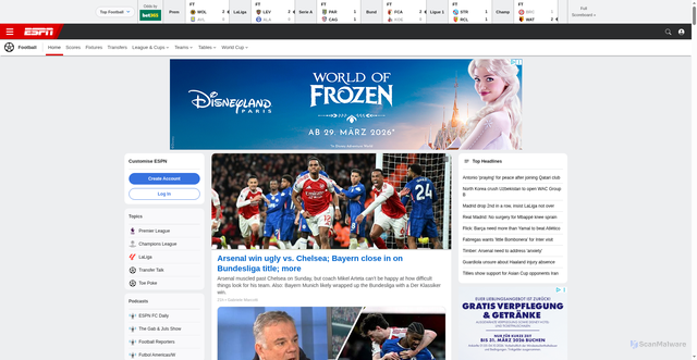 Security scan screenshot of https://espnfc.com