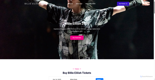 Security scan screenshot of https://billieeilishtours2025.com/