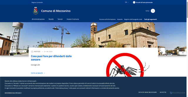 Security scan screenshot of https://www.comune.mezzanino.pv.it/