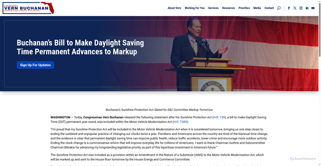 Security scan screenshot of https://buchanan.house.gov/2026/05/20/buchanans-bill-to-make-daylight-saving-time-permanent-advances-to-markup/