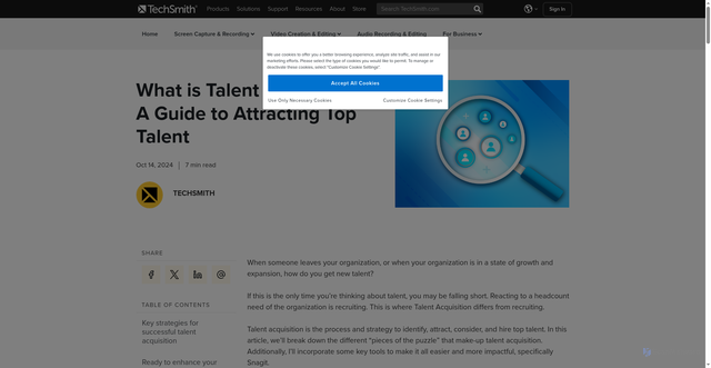 Security scan screenshot of https://www.techsmith.com/blog/talent-acquisition/?srsltid=AfmBOoqtpWkMbcYX-UfbC_56NAc0Ocs9s2JGlgaZNyGvAn6DbpPFSMKR
