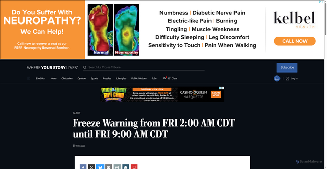Security scan screenshot of https://lacrossetribune.com/news/local/weather/article_8b909f3f-b9b6-54e8-9109-7291ffaabe74.html