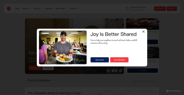 Security scan screenshot of https://salvationarmyusa.org