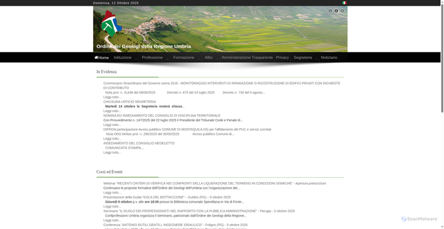 Security scan screenshot of https://www.ordinegeologiumbria.it/index.php/it/