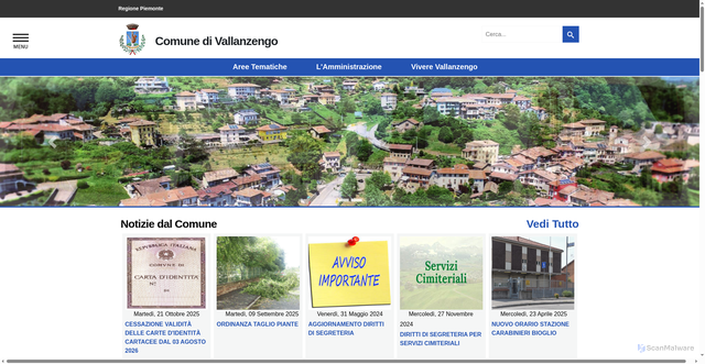 Security scan screenshot of https://www.comune.vallanzengo.bi.it/