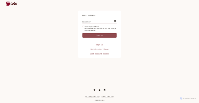 Security scan screenshot of https://app.tuta.com/