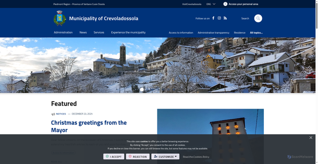 Security scan screenshot of https://www.comune.crevoladossola.vb.it/it-it/home