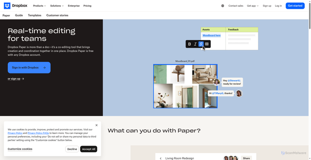 Security scan screenshot of https://paper.dropbox.com
