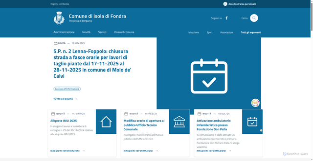 Security scan screenshot of https://www.comune.isoladifondra.bg.it/home/index.html