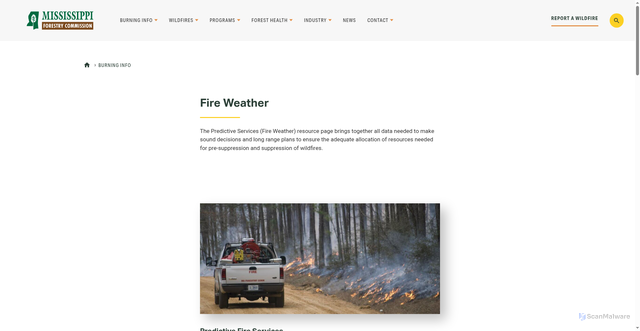 Security scan screenshot of https://www.mfc.ms.gov/burning-info/fire-weather/