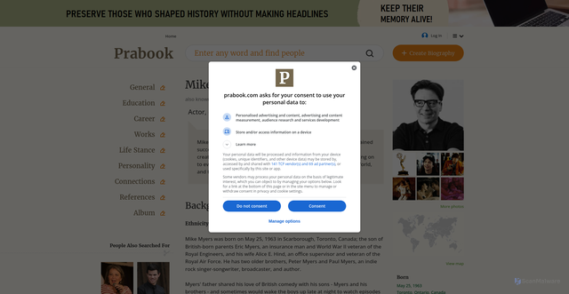 Security scan screenshot of https://prabook.com/web/mike.myers/637377