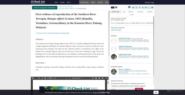 Security scan screenshot of https://checklist.pensoft.net/article/184755/