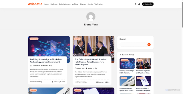 Security scan screenshot of https://avionatic.site/author/albertzia87gmail-com/