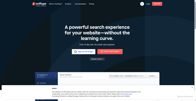 Security scan screenshot of https://swiftype.com