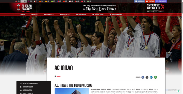 Security scan screenshot of https://www.milancamp.com/en-us/acmilan-soccerteam.html