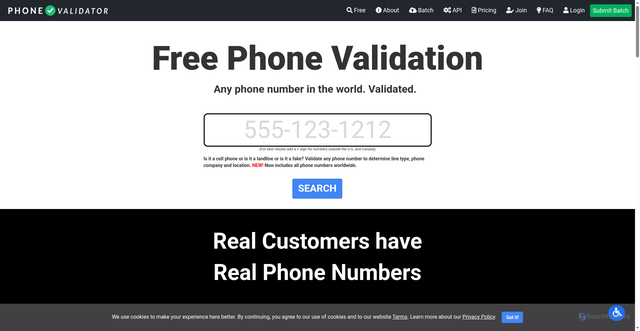 Security scan screenshot of https://www.phonevalidator.com