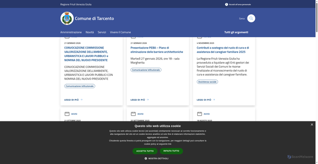 Security scan screenshot of https://www.comune.tarcento.ud.it/it