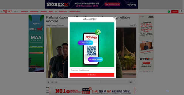 Security scan screenshot of https://www.adgully.com/post/9361/karisma-kapoor-and-terry-crews-unite-for-an-unforgettable-moment