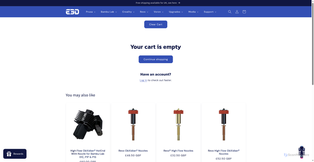 Security scan screenshot of https://beta.e3d-online.com/cart/clear
