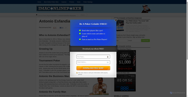 Security scan screenshot of https://www.imaconlinepoker.com/bios/antonio-esfandiari/
