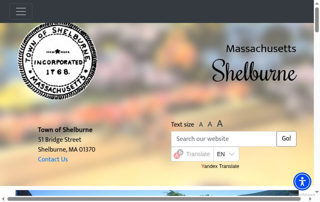 Security scan screenshot of https://townofshelburnema.gov/
