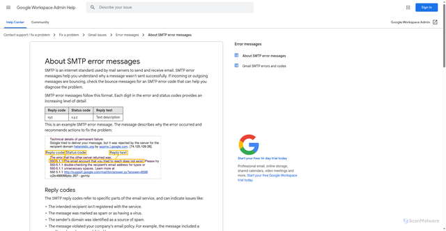 Security scan screenshot of https://support.google.com/a/answer/3221692