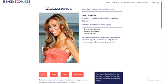 Security scan screenshot of https://speakerexchangeagency.com/portfolio/giuliana-rancic/