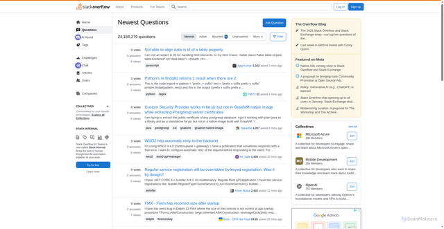 Security scan screenshot of https://stackoverflow.com