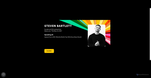 Security scan screenshot of https://events.inc.com/2026incconference/speaker/2465069/steven-bartlett