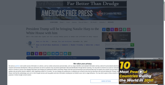Security scan screenshot of https://canadafreepress.com/article/president-trump-will-be-bringing-natalie-harp-to-the-white-house-with-him