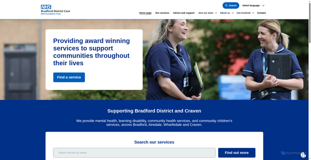 Security scan screenshot of http://www.bdct.nhs.uk/